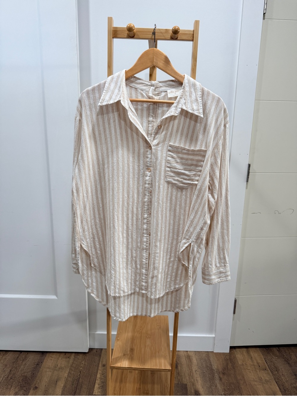 Light Cream Striped Button-Front Blouse